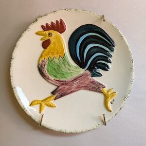 Vintage Hand Painted Rooster Kitchen Decor Hanging Decorative Plate